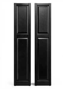 14.75 in. W x 67 in. H Builders Edge, Cottage Style, Raised Panel Shutters, Includes Matching Installation Spikes (Per Pair), 002 - Black-0