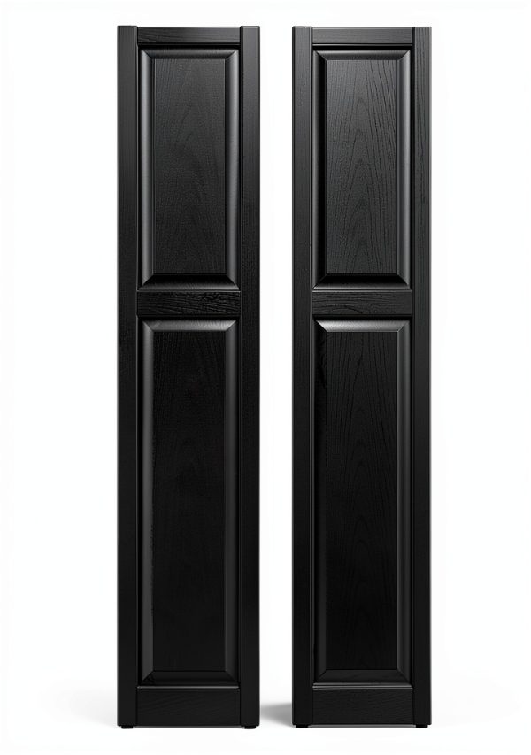 14.75 in. W x 67 in. H Builders Edge, Cottage Style, Raised Panel Shutters, Includes Matching Installation Spikes (Per Pair), 002 - Black-0