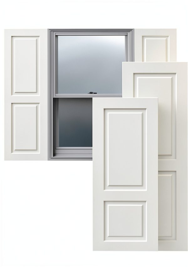 15"W x 36"H True Fit PVC Two Equal Raised Panel Shutters, Unfinished (Per Pair - Hardware Not Included)-0